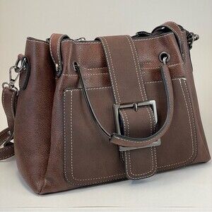 TURIN Crossbody Women's 11”x8.5”x5” Brown Vegan Leather Faux Suede Shoulder Bag